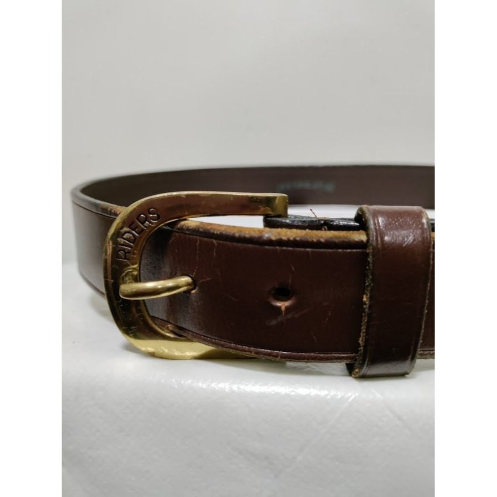 Riders Mens Leather Gold Tone Buckle Adjustable Belt Brown One Size - Picture 6 of 15